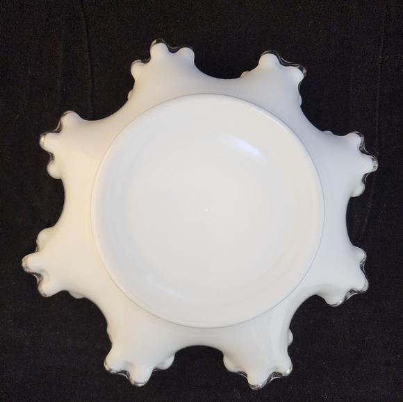 Vtg Milk Glass Silver Crest Ruffle Crimped Candy Nut Dish - Picture 6 of 11